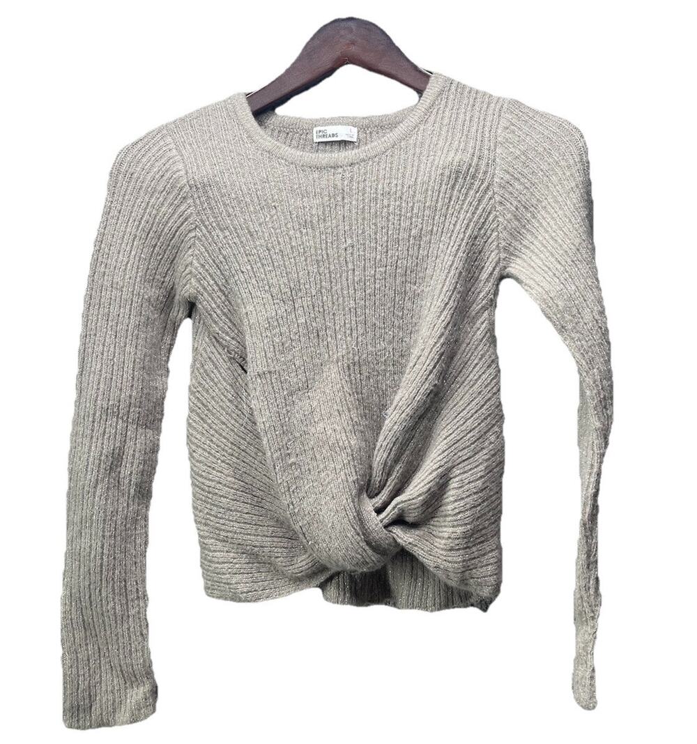 Epic Threads Shirt Ribbed Grey Knot Tie Long Sleeve Size Large Crewneck